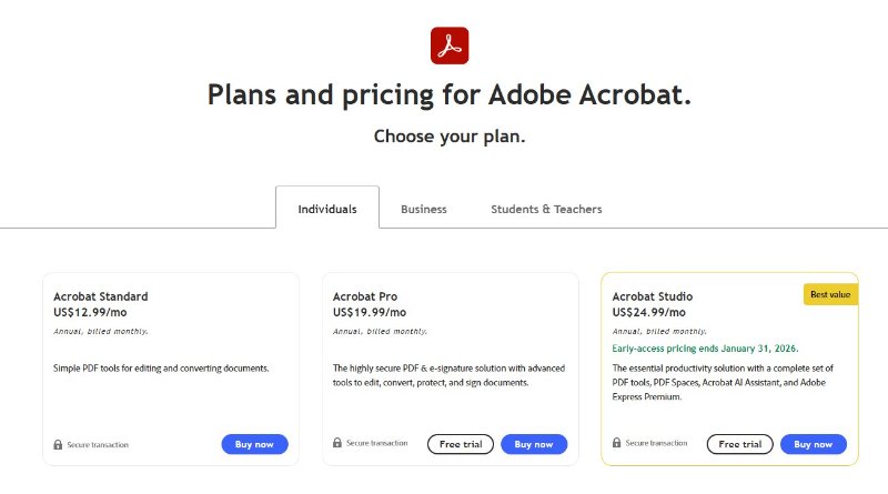 tarifs Adobe Acrobat
