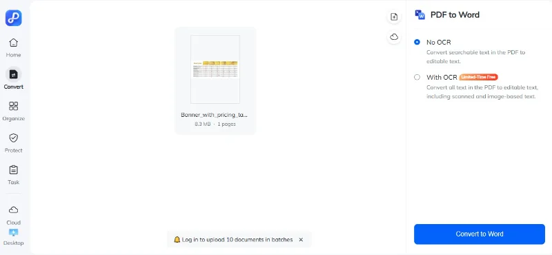 Convertir un PDF en Word avec OCR sur PDNob