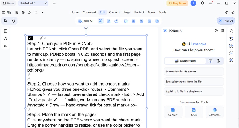 add tickmark text