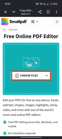 android open online pdf editor and choose file