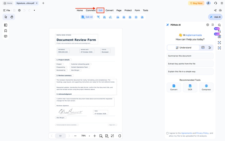 open pdnob and choose edit