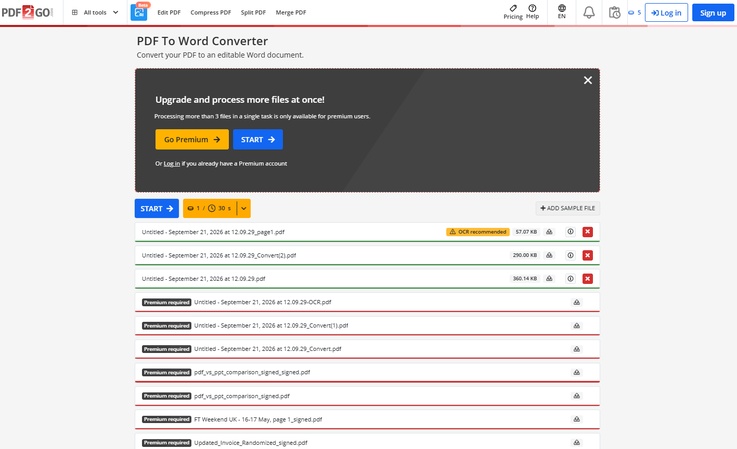 batch upload testing of pdf2go
