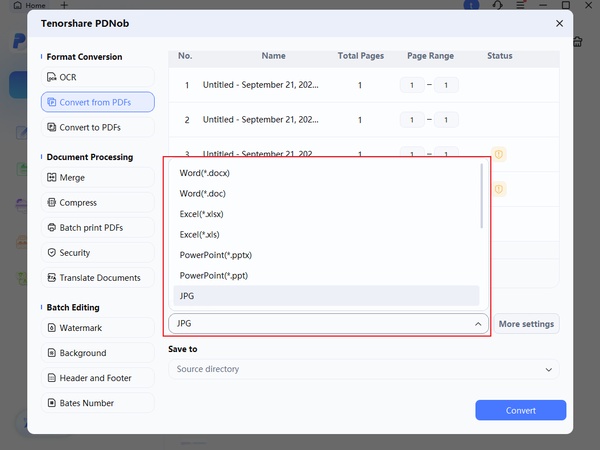 choose word as export format