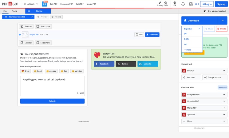 download converted file from pdf2go