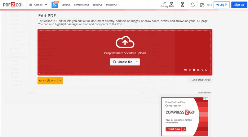 pdf2go edit dashboard