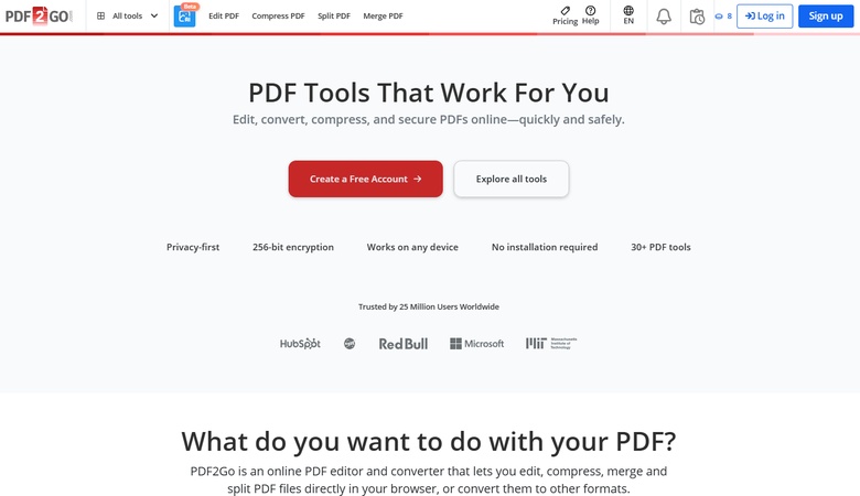 pdf2go homepage