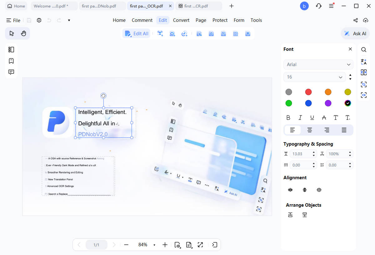 PDNob editing interface