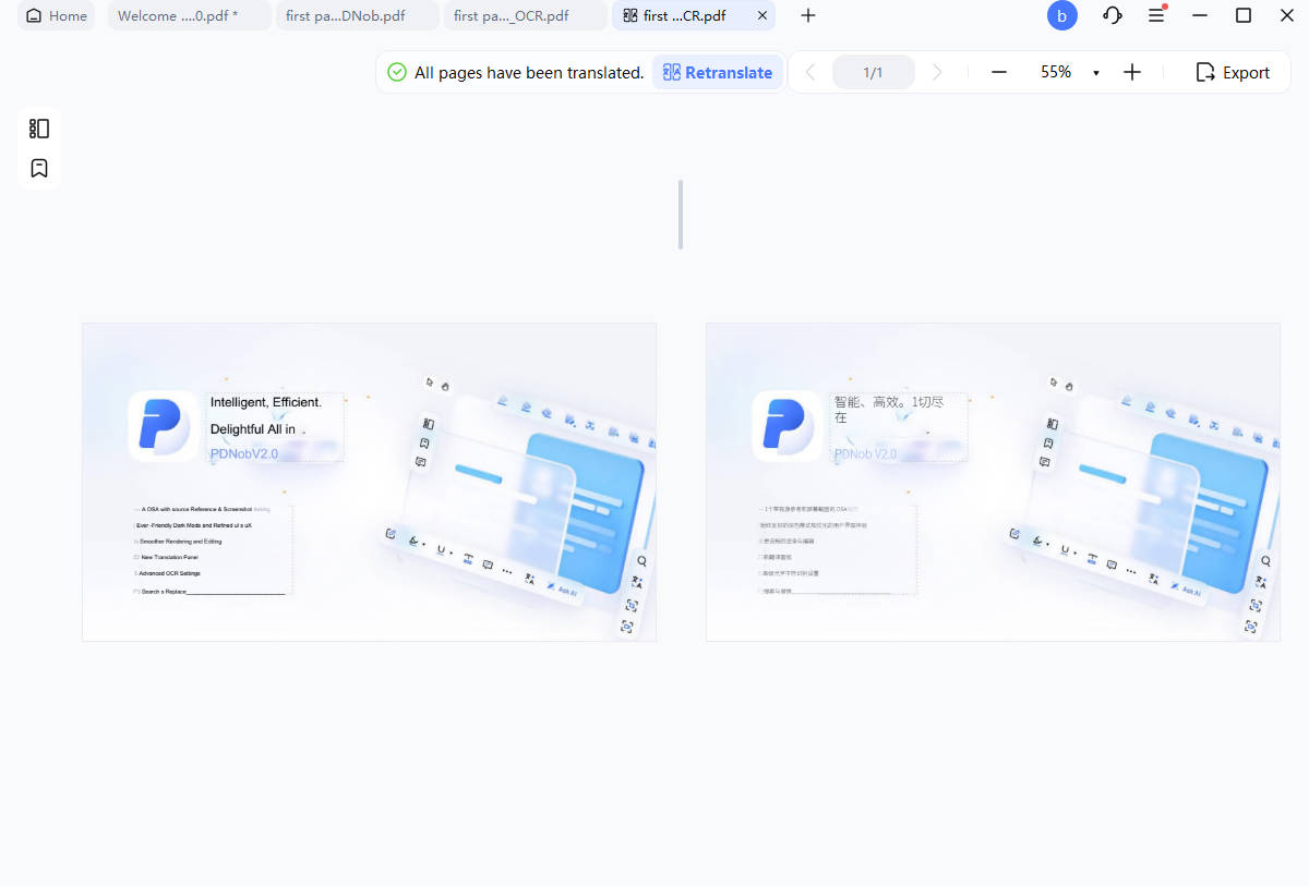 PDNob translation interface