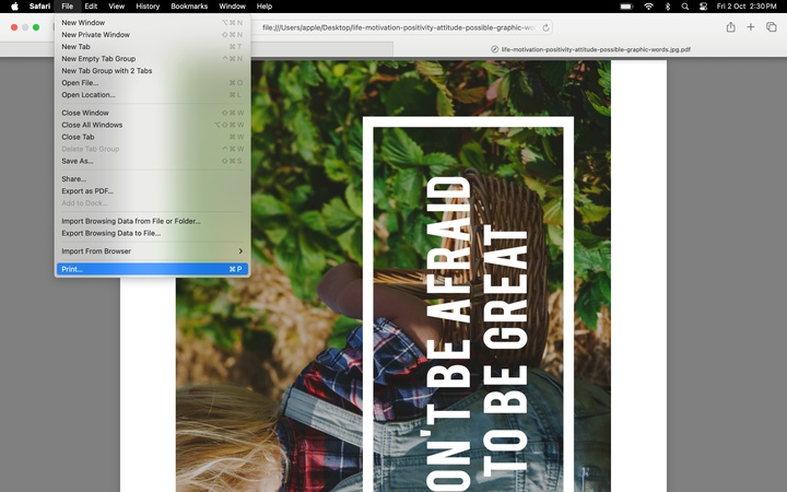 choose print option in safari
