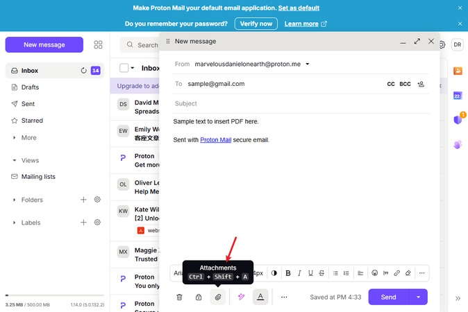 click attachments in proton
