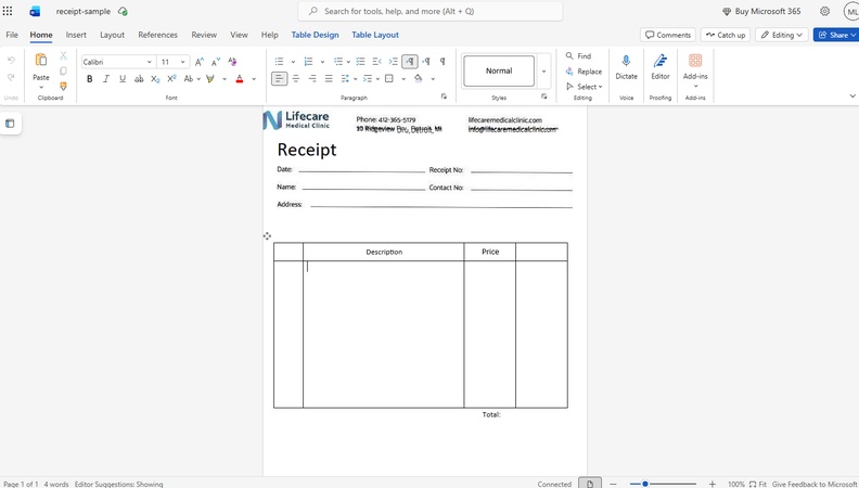 edit receipt word