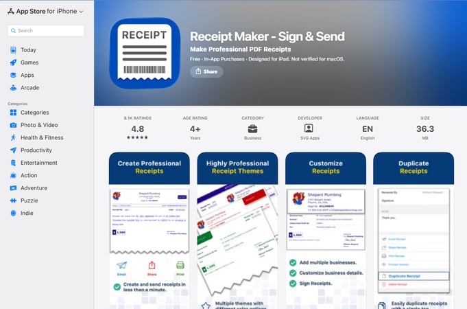 iphone receipt maker