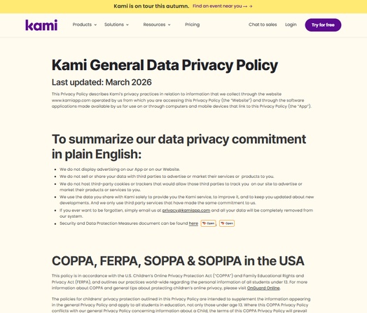 kami data privacy policy