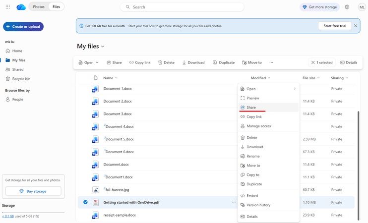 onedrive online share