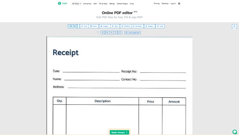 upload receipt to sejda