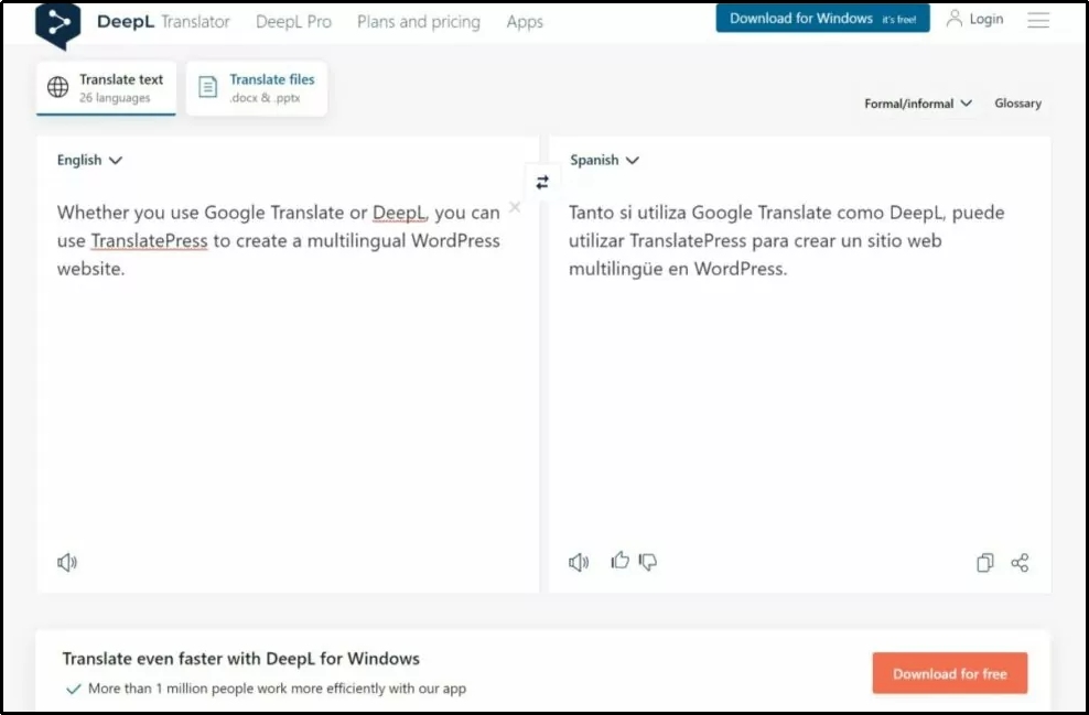 deepl translator interface