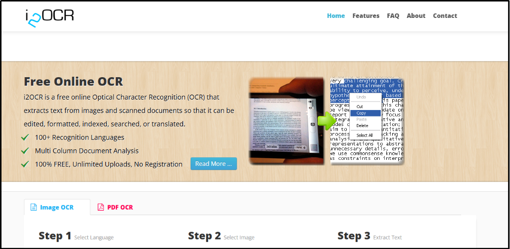 i2ocr main page interface