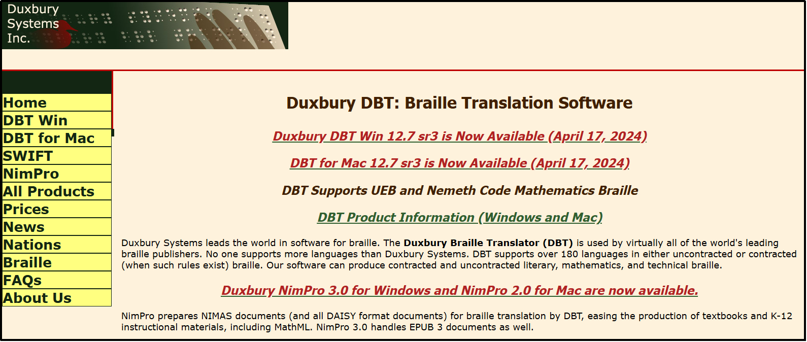 Duxbury braille translator interface
