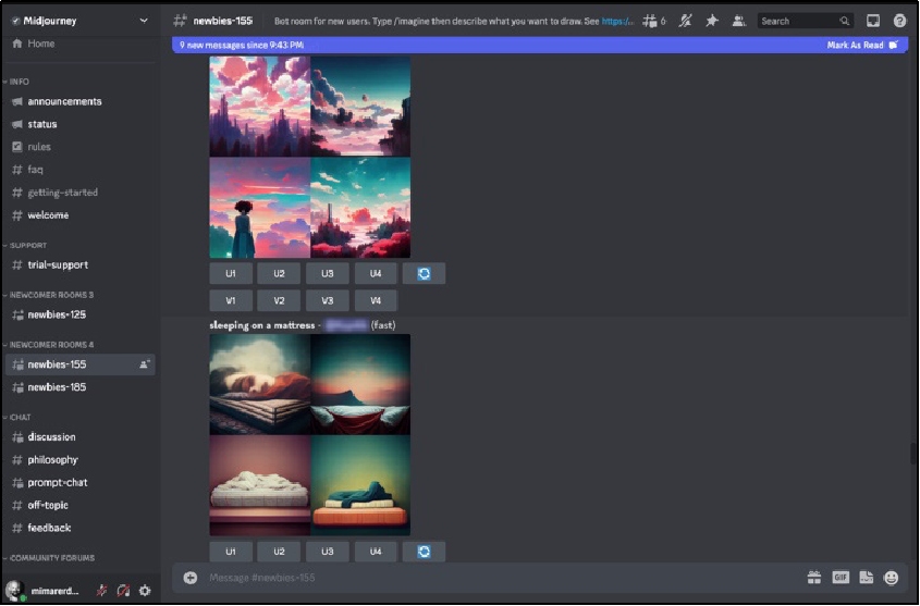 Midjourney discord main chat
