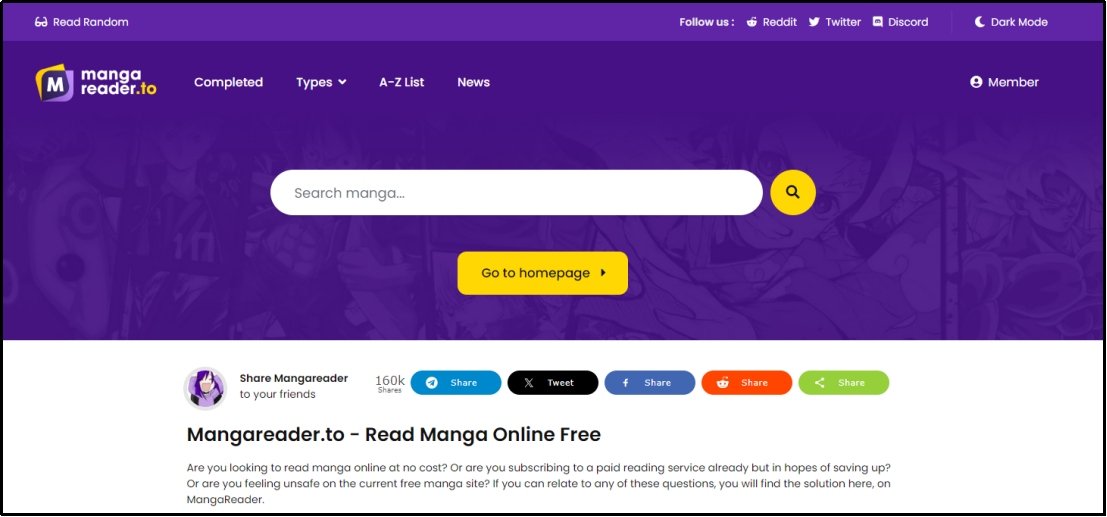 mangareader homepage interface