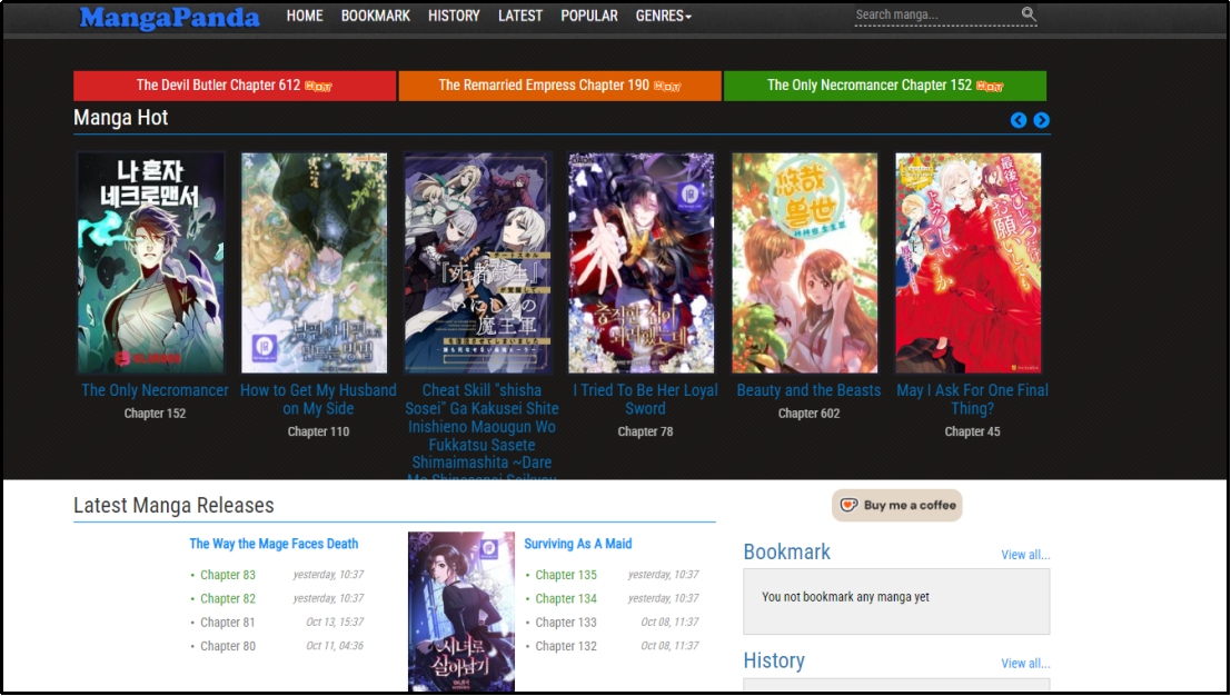 mangapanda homepage interface