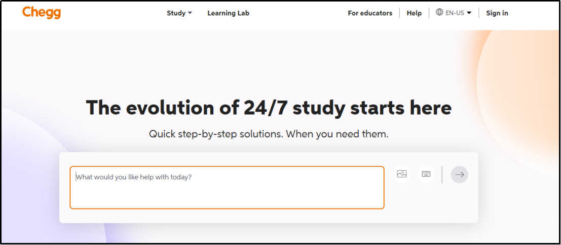 chegg homepage interface
