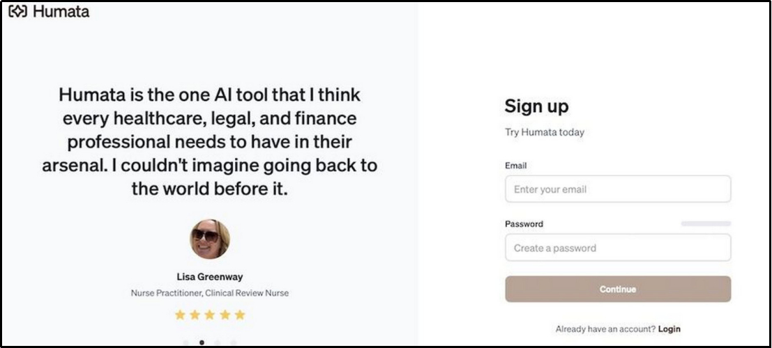sign up page for humata ai