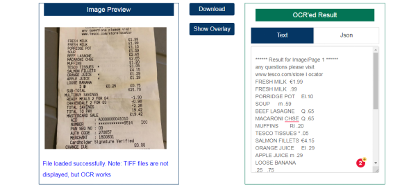 ocr space view result