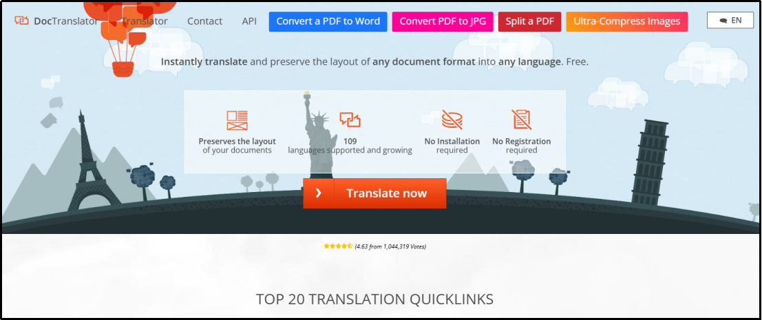 Online Doc Translator interface