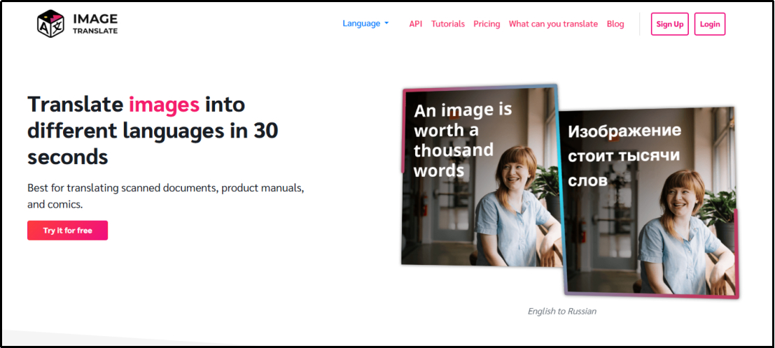 image translate website homepage