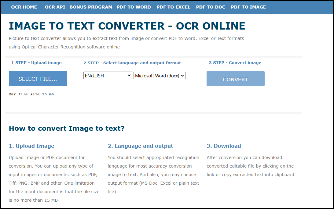 online ocr tool interface