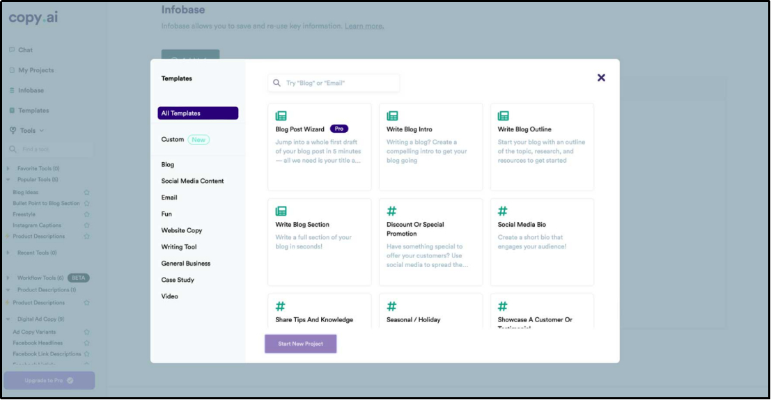 copy ai interface
