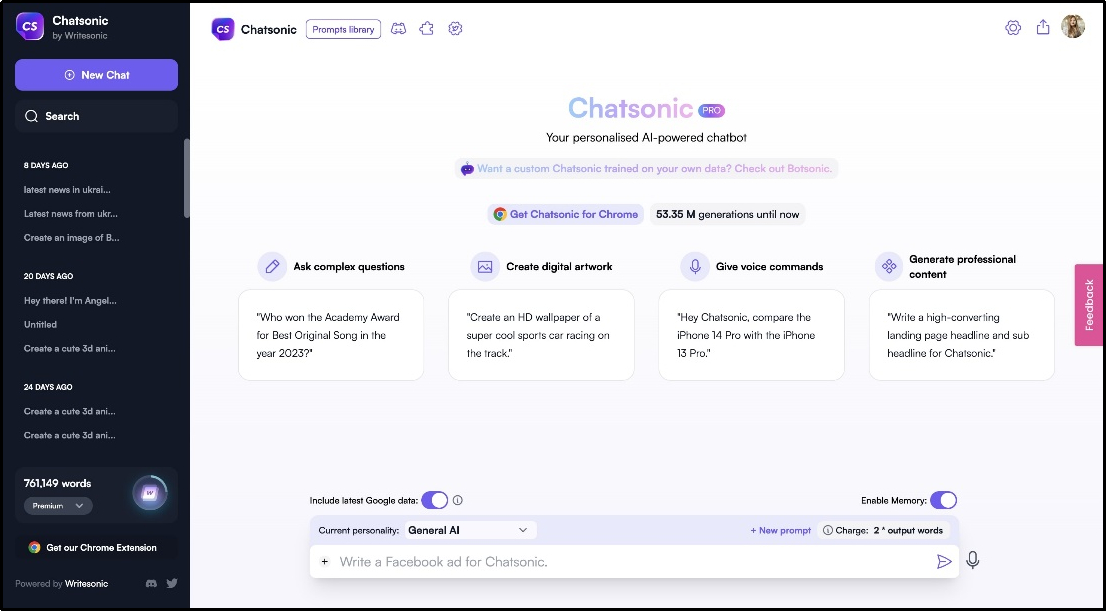 writesonic interface