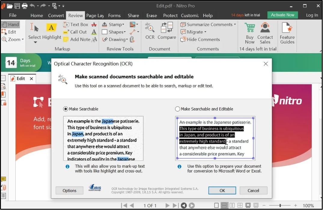 Nitro PDF OCR interfacee