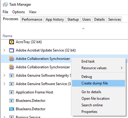 acrobat collaboration synchronizer force quit in windows