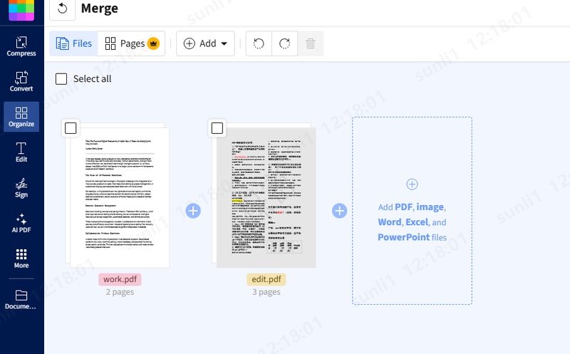 add files to merge on smallpdf