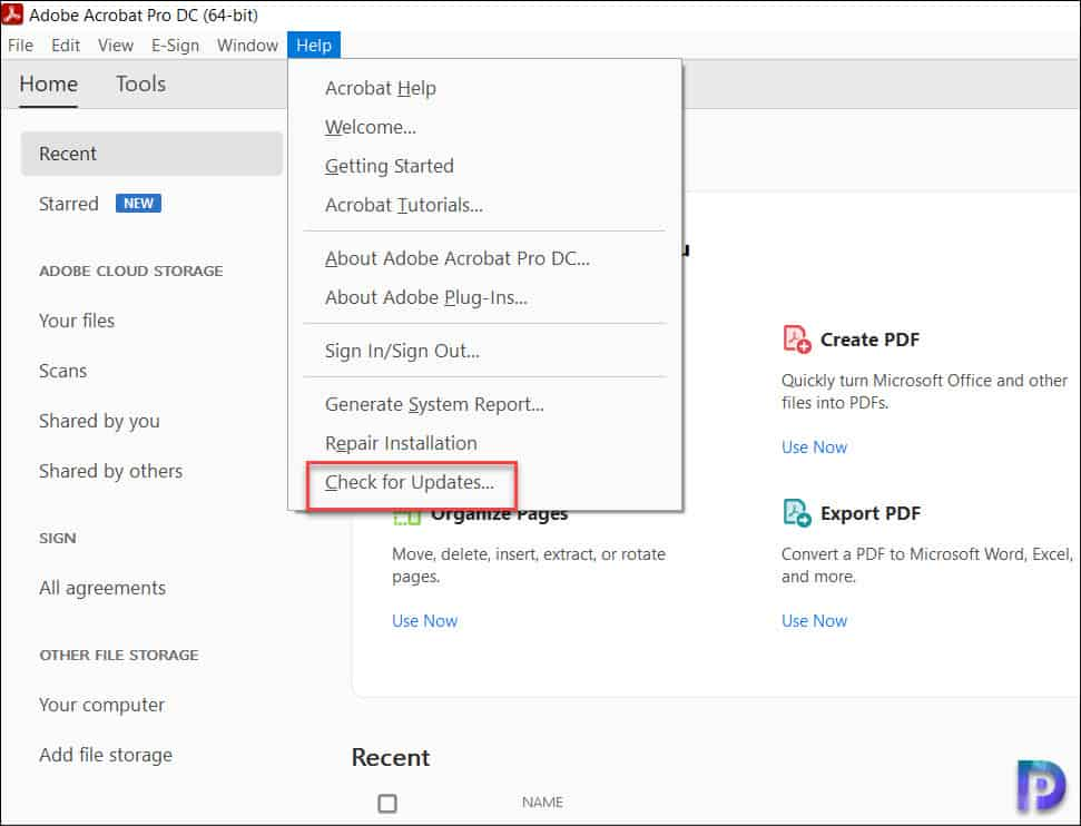 adobe acrobat check for updates