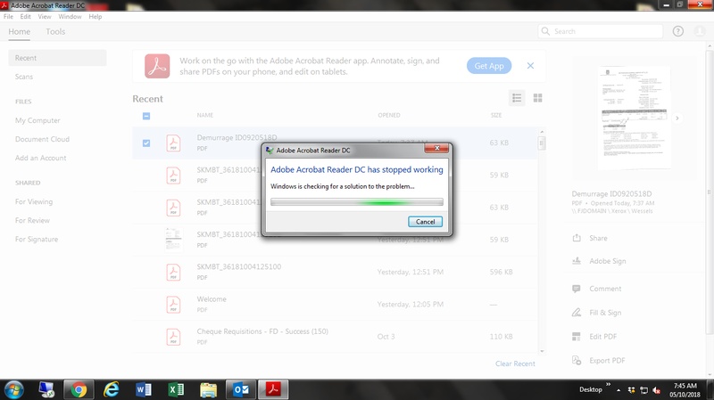 adobe acrobat keeps crashing after an update