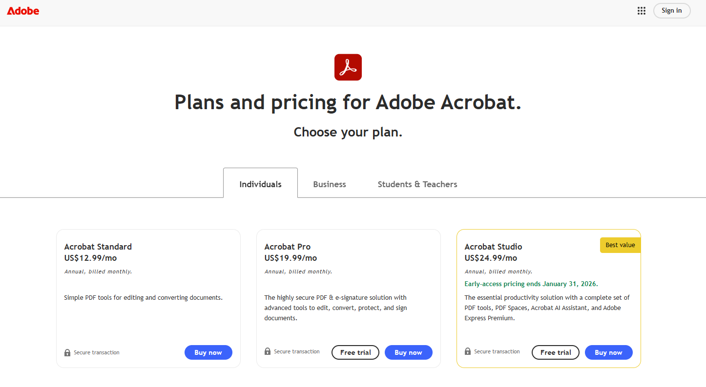 adobe acrobat license pricing