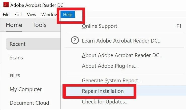 adobe acrobat repair installation