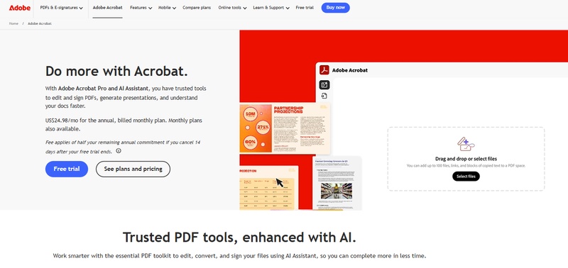 adobe acrobat pro pricing and free trial