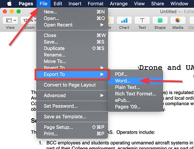 apple pages export