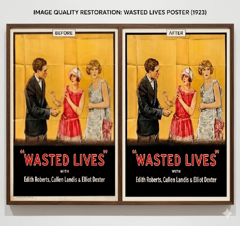 before and after vintage poster restoration using gemini photo editing prompts