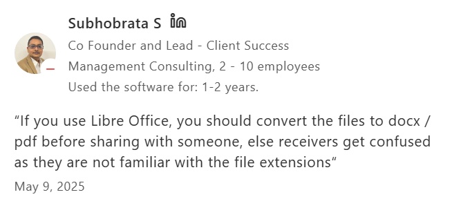 capterra user advicing to convert files to docx/pdf in libreoffice pdf editor