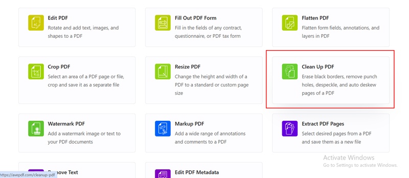 choose cleanup options like deskew