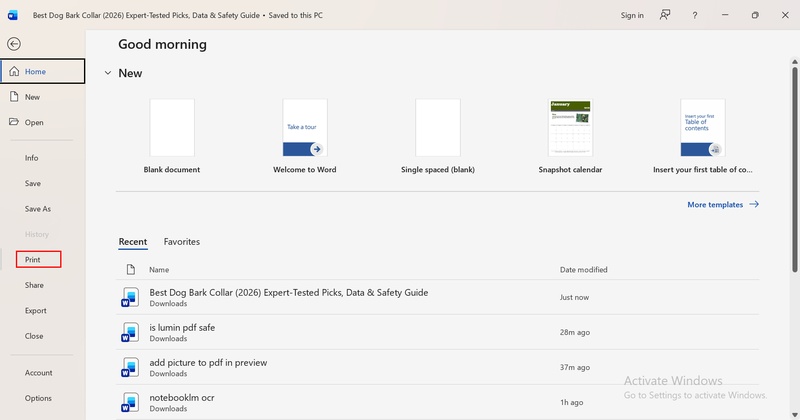 choose microsoft print to pdf