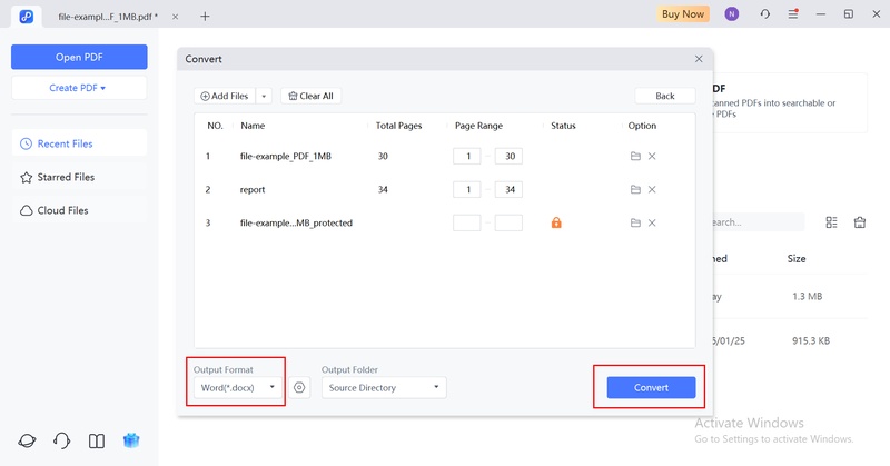 choose microsoft word as the output format