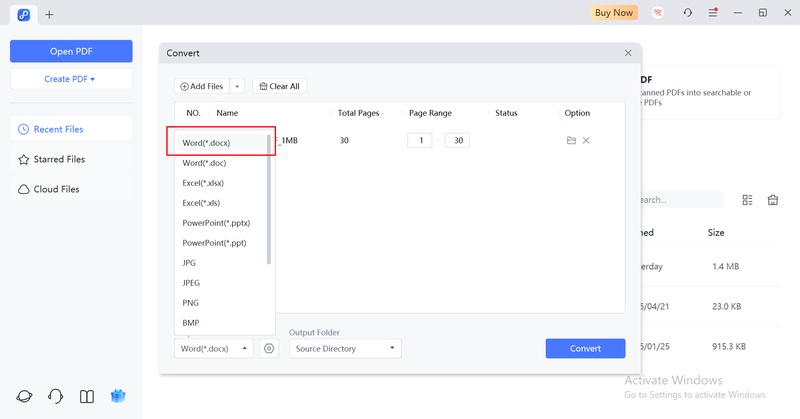 choose word (.docx) as the output format