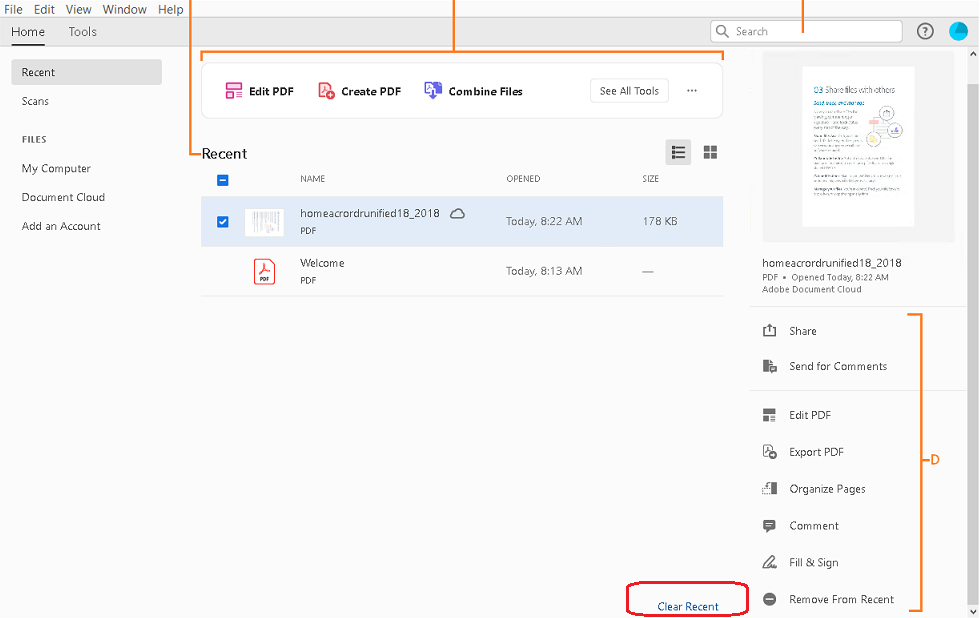 clear recent files adobe acrobat