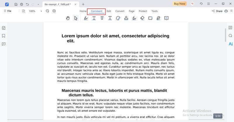 click the comment tab